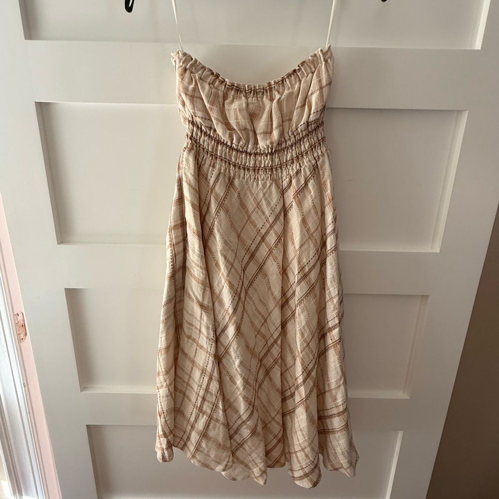 Vintage Gianni Bini Cream Linen Plaid Dress